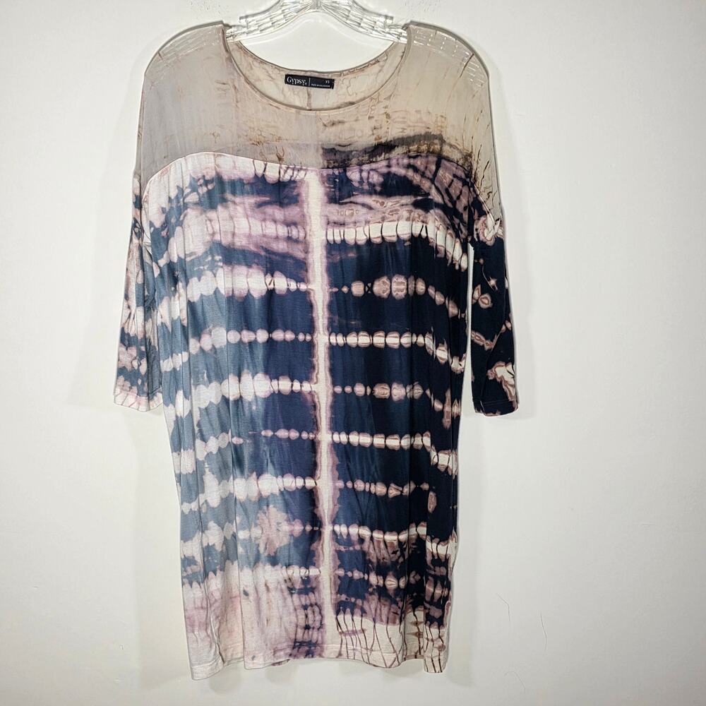 Gypsy 05 Blue Tie Dye Silk and Bamboo Bohemian Dress Resortwear Size XS